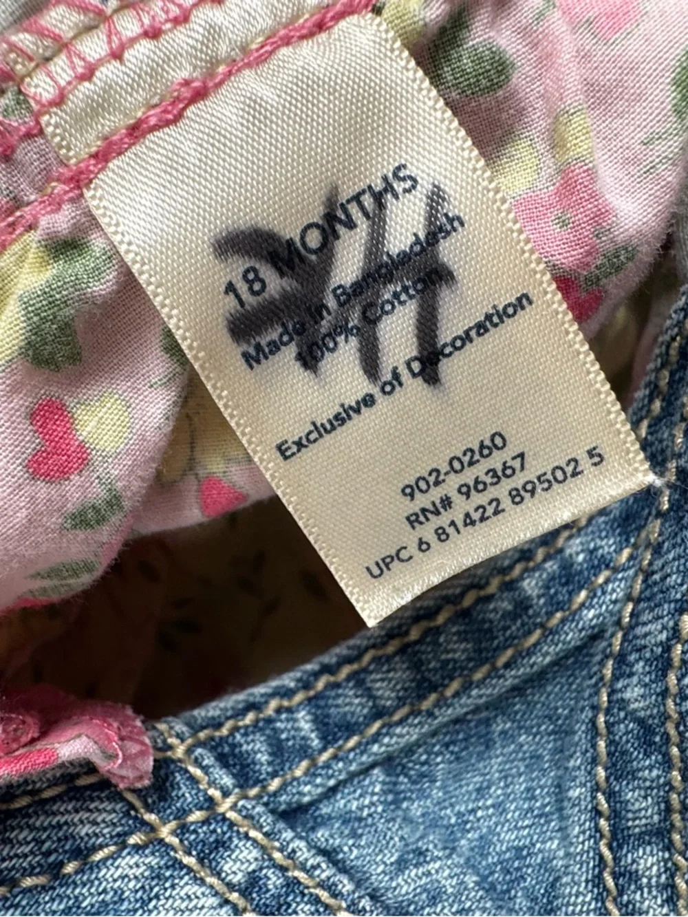 OshKosh B'gosh Denim Bib Overalls Dress Vestbak Pink Floral Baby Girls 18 Months